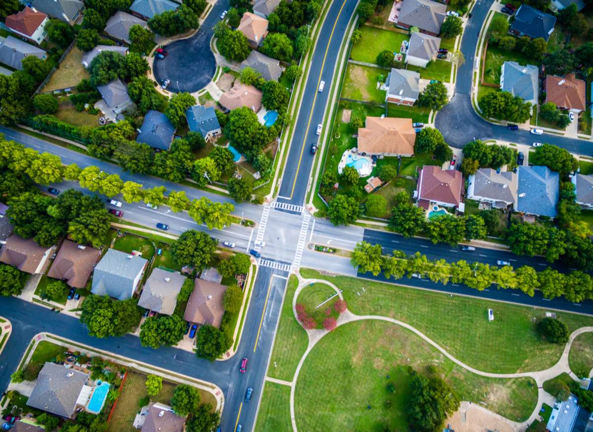 Aerial View Looking Straight Down Above Suburban Neighborhood