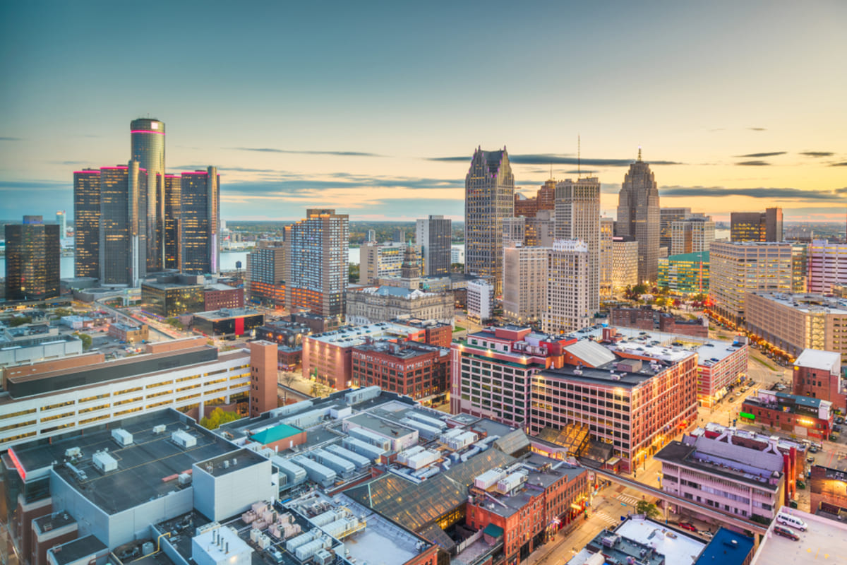 Aerial view of downtown Detroit, Michigan