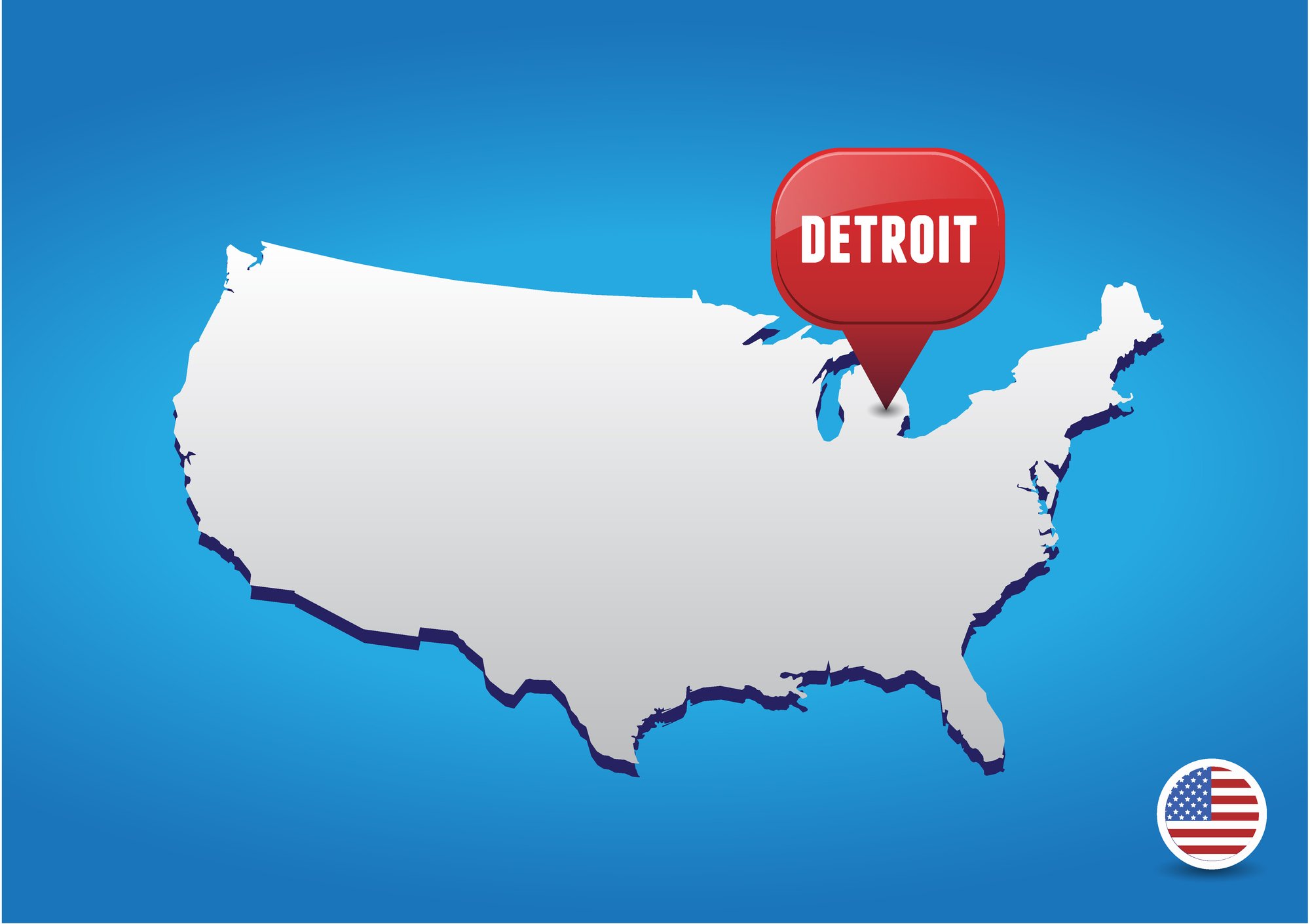 Detroit on USA map, invest in Detroit concept. 