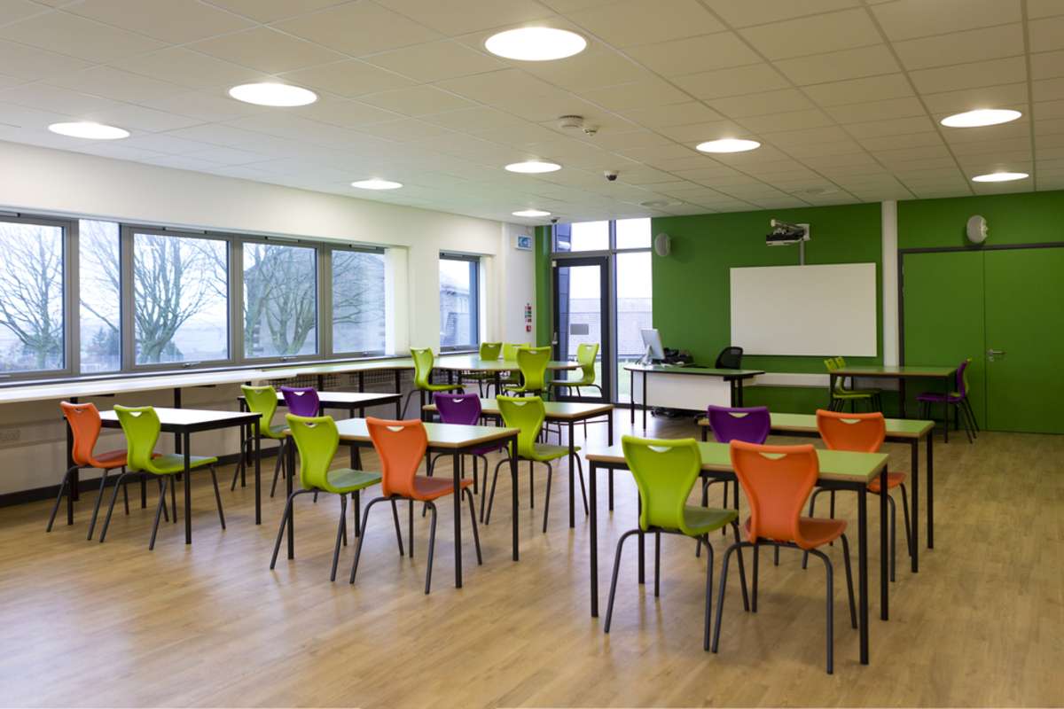 Landscape image of an empty classroom
