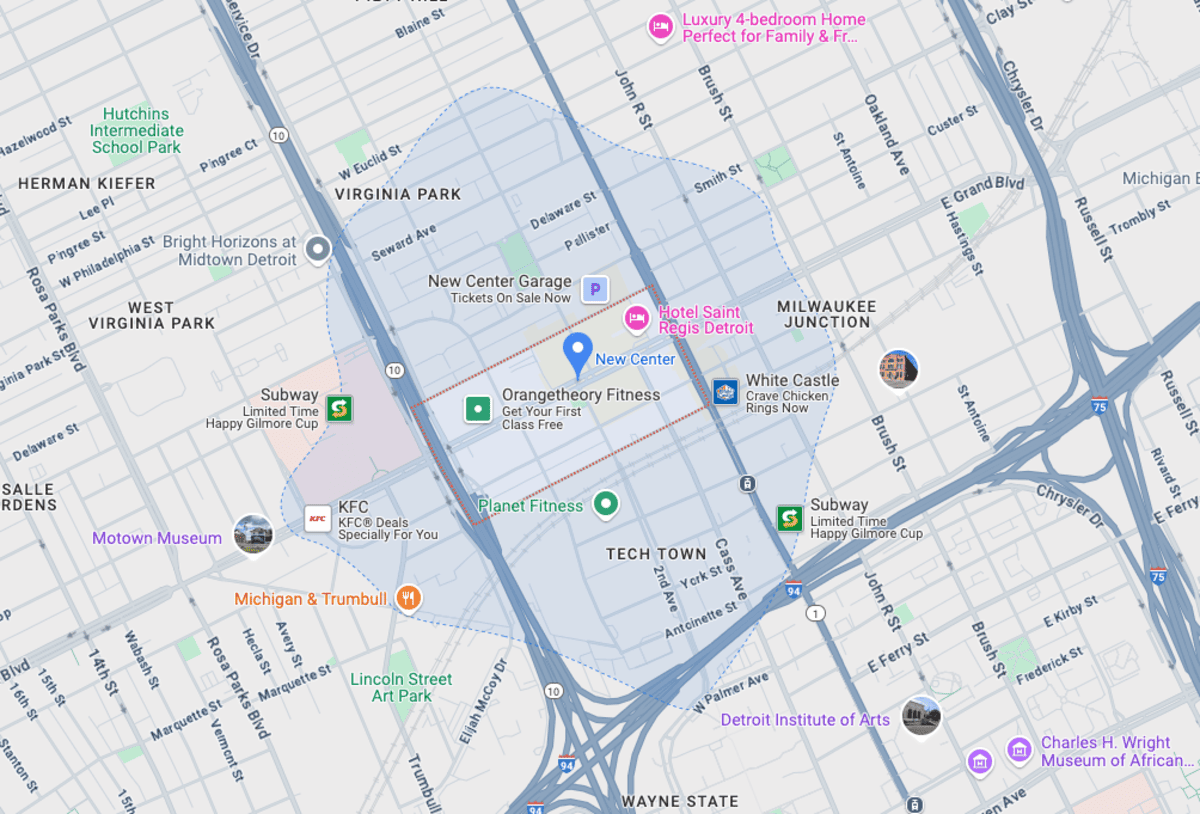 Maps view of New Center in Detroit