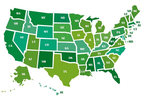 A map of the United States, long-distance real estate investing concept