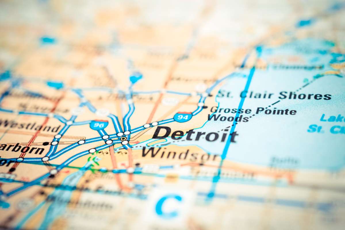 A map showing Detroit, Detroit real estate investing concept