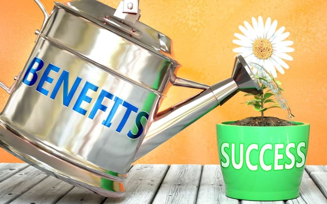 watering can pouring water over a pot with success painted on it