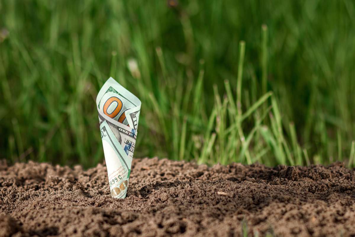 Cash growing from soil, how to create wealth investing in real estate concept