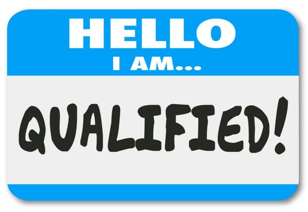 Nametag with hello I am qualified written