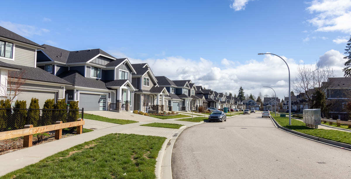 A residential neighborhood street in the suburbs