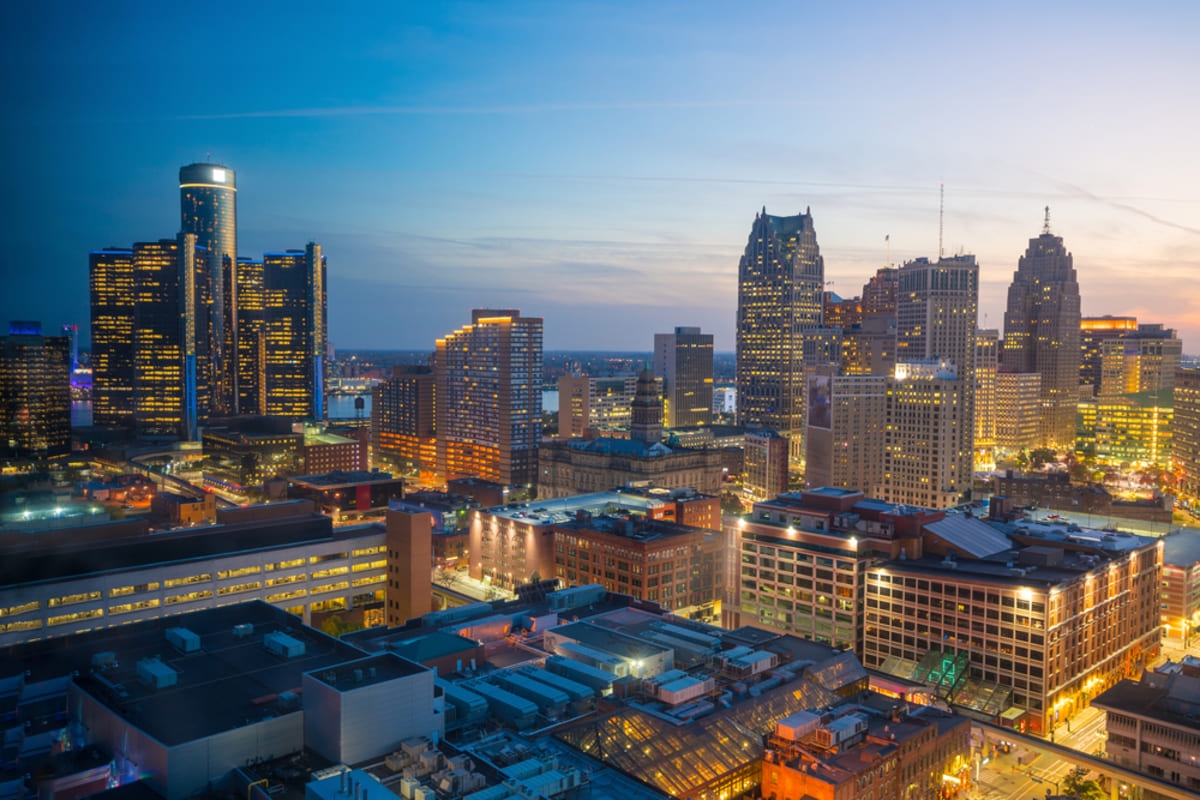 Aerial view of downtown Detroit, Michigan