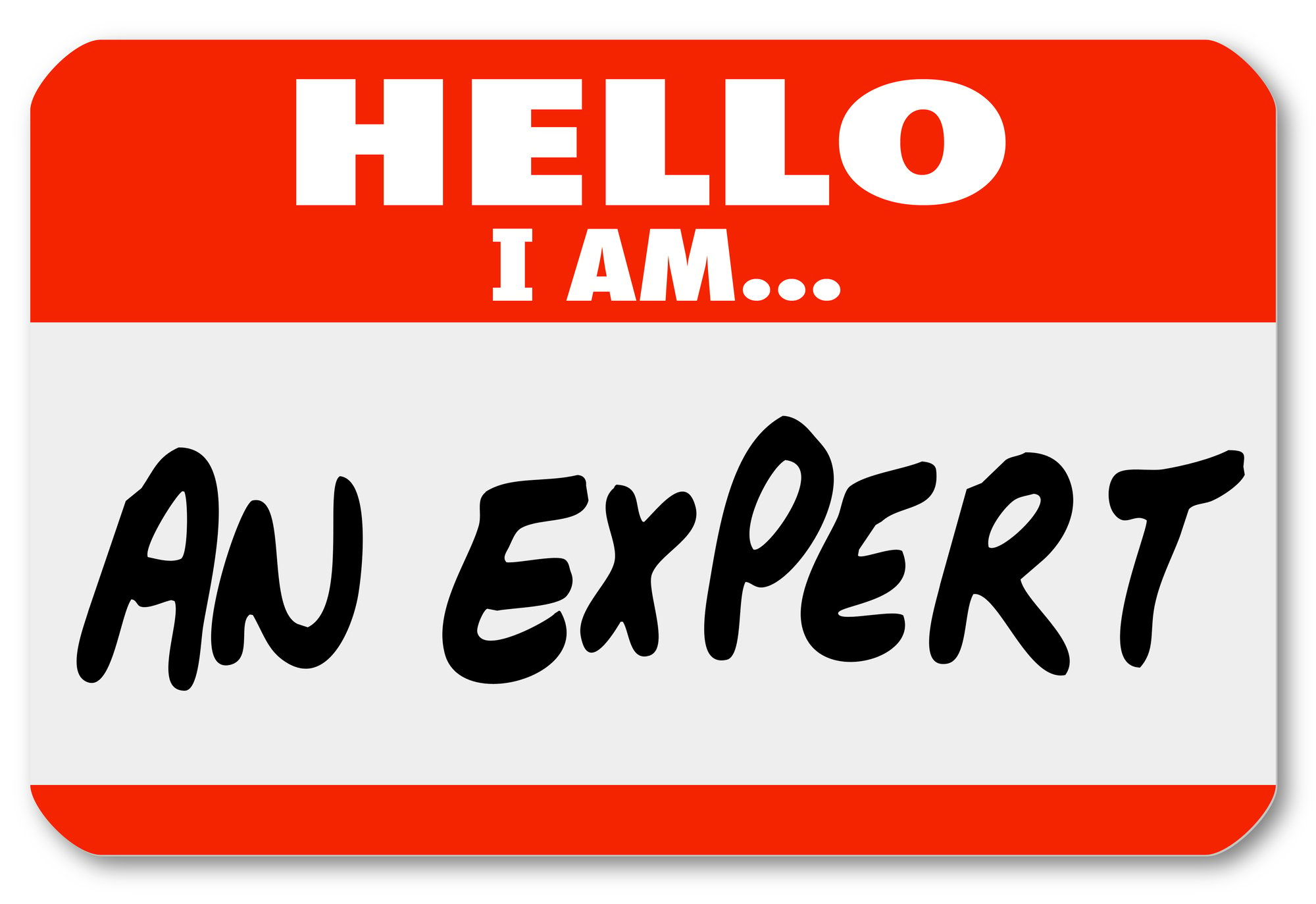 Sticker tag with hello I am an expert written